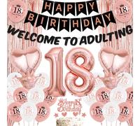 Aurmonigo Décorations de 18e anniversaire pour filles - Bannière « Happy Birthday Welcome to Adulting » - Ballons en latex - Décoration de gâteau pour fille de 18 ans