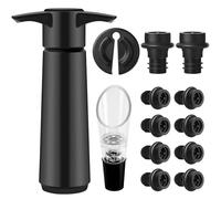AUROAY Pompe a Vide avec 10 Pcs Bouchons a Vin, Coupe-Capsule et Verseur-Aérateur, Accessoires de Vin Réutilisables, Kit de Bouchons à Vin sous Vide (1+13) pour Garder Le Vin Frais