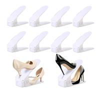 Aurobest Lot de 10 Support Chaussures Niveaux 4 Réglables, Rangement Chaussure Plastique PP Antidérapant, Organiseur Chaussures Economie Espace Empilable, Support Rack Gain Place Empiler (Blanc)