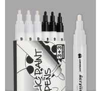 Aurobliss Marqueur Blanc et Noir 2-3mm, 6 Feutre Blanc Noir Indelebile pour Galets, Metal, Verre, Bois, Tissu Textile Permanent Feutre Acrylique
