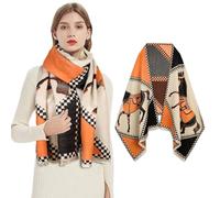 Aurolran Écharpes pashmina soyeuses pour femme - Couverture de soirée ouverte sur le devant, Scf001-beige-orange-cheval, défaut