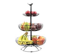 Auroni - Support à fruits - 3 niveaux -fruits 3 etages- corbeille de fruits - légumes - décoration - rangement - bol à fruits - noir - Taille du panier: 30 cm, 24,5 cm, 16,5 cm, Hauteur: 47 cm