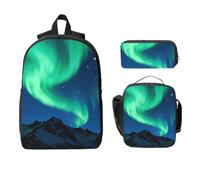 Aurora and Mountains Ensemble sac à dos 3 en 1 Sac de voyage Sac à déjeuner Pochette de rangement