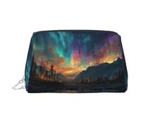 Aurora Borealis Night Sky Sac à cosmétiques en cuir imprimé portable, convient pour ranger des cosmétiques, etc, Argenté., Taille unique