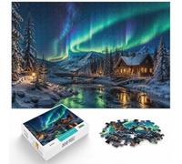 Aurora Borealis Over Snowy Forest and River Puzzle, 1000 pièces | Pour faire une pause loin des écrans : ce puzzle 1000 pièces adulte associe concentration et détente.