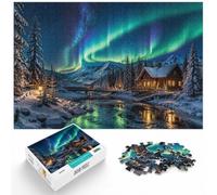 Aurora Borealis Over Snowy Forest and River Puzzle, 1000 pièces | Pour les w nds tranquilles à la maison : ce puzzle adulte 1000 pièces offre une pause loin des écrans.