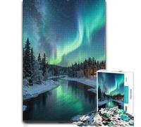 Aurora Borealis Over Snowy Forest and River Puzzle, 1000 pièces | Une activité en intérieur en janvier pour un début d’année au calme, pour se concentrer.