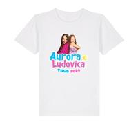 Aurora e Ludovica - T-shirt officiel - Edition Limitée - Collection - Coton biologique - Blanc - Tour 2024, Blanc, 9-11 ans