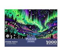 Aurora et Les Runes Nordiques Puzzle en Bois Imperméable Puzzles De 1000 Pièces pour Adultes Coloré De Décoration pour La Maison