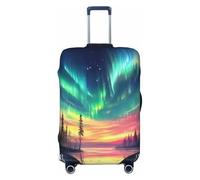Aurora Forest Starry Lake Reflection Housse de protection élastique pour valise de voyage Motif rayures, Noir , L
