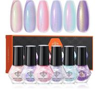 Aurora Glitter Blue Purple Pink Nail Polish Set - 6 Pack - Non Toxic Water Based Nail Polish Multicolore VERNIS A ONGLES