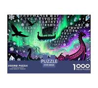 Aurora islandaise et Runes Vikings Puzzle en Bois Imperméable DIY Puzzles De 1000 Pièces pour Adultes Cadeaux Coloré Jeux De Stimulants