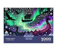 Aurora islandaise et Runes Vikings Puzzle en Bois Imperméable Puzzles De 1000 Pièces pour Adultes Cadeaux Amusant De Décoration pour La Maison