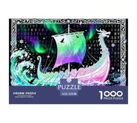 Aurora islandaise et Runes Vikings Puzzle en Bois Imperméable Puzzles De 1000 Pièces pour Adultes Cadeaux Coloré De Décoration pour La Maison