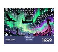Aurora islandaise et Runes Vikings Puzzle en Bois Imperméable Puzzles De 1000 Pièces pour Adultes Cadeaux Coloré Jeux De Stimulants
