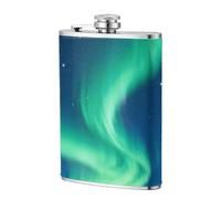 Aurora Night Sky Flasque en cuir de 236,8 g - Flasque à whisky en acier inoxydable pour boissons, liqueur de poche pour homme, mariage, garçon d'honneur