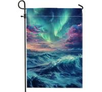 Aurora Ocean Waves Drapeau de jardin, bannière colorée pour décoration d'intérieur, drapeau de cour en tissu double face pour décoration de pelouse, art naturel saisonnier 30,5 x 45,7 cm