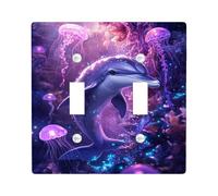 Aurora - Plaques de protection pour interrupteur de lumière marine, dauphin bleu foncé avec méduse, décoration sur le thème de la nature de l'océan, taille standard double