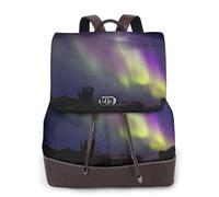 Aurora Sac à dos tendance pour femme en cuir PU avec imprimé polaris, sac à dos de voyage imperméable avec rabat, Noir , Taille unique