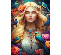 Bluebird Puzzle – Aurora – 1000 pièces – Jeune femme aux fleurs et aux oiseaux – Fabriqué en France