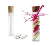 Aurora Store Lot de 12 bouteilles en verre avec bouchon en liège pour dragées, hauteur 15 cm, diamètre 2,5 cm, type éprouvette, mariage, baptême, diplôme, naissance, fête