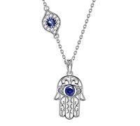 Aurora Tears 925 Sterling Silver Hamsa Fatima Collier À La Main Pendentif Evil Eye avec Saphir Bleu Rencontres Cadeaux pour Les Femmes DP0125B