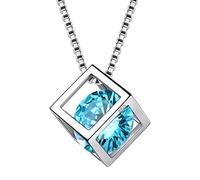 Aurora Tears Août Birthstone Pendentif Peridot CZ Carré Pendentifs Collier Cadeaux d'anniversaire pour Femmes Filles 17.7", Aigue-marine