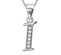 Aurora Tears Argent Sterling 925 I Lettre Collier Initial I Alphabet Pendentif avec Zircon Bijoux Bijoux Rencontres Cadeaux pour Femmes DP0045I