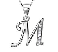 Aurora Tears Argent Sterling 925 M Lettre Collier Initial M Alphabet Pendentif avec Zircon Bijoux Bijoux Rencontres Cadeaux pour Femmes DP0045M