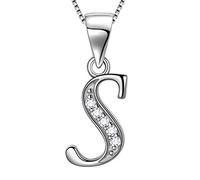 Aurora Tears Argent Sterling 925 S Lettre Collier Initial S Alphabet Pendentif avec Zircon Bijoux Bijoux Rencontres Cadeaux pour Femmes DP0045S