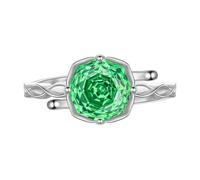 Aurora Tears Bague réglable avec pierre de naissance rose en argent sterling 925 avec pierre de naissance en zircone cubique taillée en rose, bijoux cadeaux pour femmes et hommes DR0163, Argent