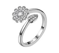 Aurora Tears Bagues réglables en argent sterling 925 avec motif de tournesol et marguerite - Cadeau pour femmes et filles - DR0130W