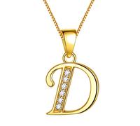 Aurora Tears Collier avec pendentif en argent sterling 925 plaqué or blanc avec lettre initiale de l'alphabet 45,7 cm, Argent sterling, Zircone cubique