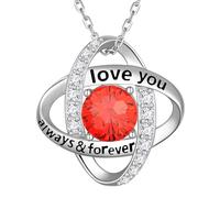 Aurora Tears Collier avec pendentif en forme de nœud d'amour en argent sterling 925 avec pendentif en forme de nœud double cercle avec pierre de naissance en oxyde de zirconium coupe feu d'artifice