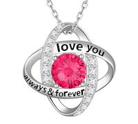 Aurora Tears Collier avec pendentif en forme de nœud d'amour en argent sterling 925 avec pendentif en forme de nœud double cercle avec pierre de naissance en oxyde de zirconium coupe feu d'artifice