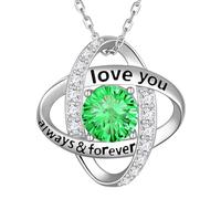 Aurora Tears Collier avec pendentif en forme de nœud d'amour en argent sterling 925 avec pendentif en forme de nœud double cercle avec pierre de naissance en oxyde de zirconium coupe feu d'artifice
