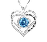 Aurora Tears Collier Love Heart DP0388 - En argent sterling 9 à 25 - Avec pendentif en forme de cœur et rose - Avec pierre de naissance en oxyde de zirconium - Pour femme, taille unique, Argent