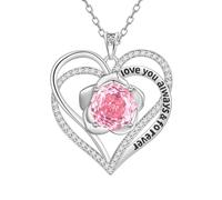Aurora Tears Collier Love Heart DP0388 - En argent sterling 9 à 25 - Avec pendentif en forme de cœur et rose - Avec pierre de naissance en oxyde de zirconium - Pour femme, taille unique, Argent