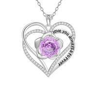 Aurora Tears Collier Love Heart DP0388 - En argent sterling 9 à 25 - Avec pendentif en forme de cœur et rose - Avec pierre de naissance en oxyde de zirconium - Pour femme, taille unique, Argent