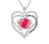 Aurora Tears Collier Love Heart DP0388 - En argent sterling 9 à 25 - Avec pendentif en forme de cœur et rose - Avec pierre de naissance en oxyde de zirconium - Pour femme, taille unique, Argent