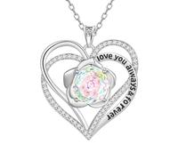 Aurora Tears Collier Love Heart DP0388 - En argent sterling 9 à 25 - Avec pendentif en forme de cœur et rose - Avec pierre de naissance en oxyde de zirconium - Pour femme, taille unique, Argent