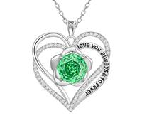 Aurora Tears Collier Love Heart DP0388 - En argent sterling 9 à 25 - Avec pendentif en forme de cœur et rose - Avec pierre de naissance en oxyde de zirconium - Pour femme, taille unique, Argent