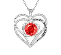 Aurora Tears Collier Love Heart DP0388 - En argent sterling 9 à 25 - Avec pendentif en forme de cœur et rose - Avec pierre de naissance en oxyde de zirconium - Pour femme, taille unique, Argent