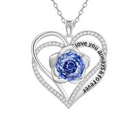 Aurora Tears Collier Love Heart DP0388 - En argent sterling 9 à 25 - Avec pendentif en forme de cœur et rose - Avec pierre de naissance en oxyde de zirconium - Pour femme, taille unique, Argent