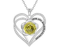 Aurora Tears Collier Love Heart DP0388 - En argent sterling 9 à 25 - Avec pendentif en forme de cœur et rose - Avec pierre de naissance en oxyde de zirconium - Pour femme, taille unique, Argent