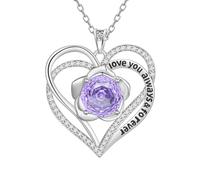 Aurora Tears Collier Love Heart DP0388 - En argent sterling 9 à 25 - Avec pendentif en forme de cœur et rose - Avec pierre de naissance en oxyde de zirconium - Pour femme, taille unique, Argent