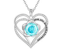 Aurora Tears Collier Love Heart DP0388 - En argent sterling 9 à 25 - Avec pendentif en forme de cœur et rose - Avec pierre de naissance en oxyde de zirconium - Pour femme, taille unique, Argent
