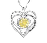 Aurora Tears Collier Love Heart DP0388 - En argent sterling 9 à 25 - Avec pendentif en forme de cœur et rose - Avec pierre de naissance en oxyde de zirconium - Pour femme, taille unique, Argent