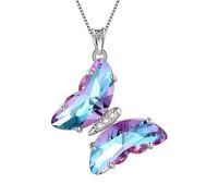 Aurora Tears Collier papillon en forme de cœur pour femme en argent sterling 925 avec pendentif en cristal pour mariage et anniversaire, Zircone cubique