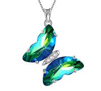 Aurora Tears Collier papillon en forme de cœur pour femme en argent sterling 925 avec pendentif en cristal pour mariage et anniversaire, Zircone cubique, Pendentif émeraude, pierre de naissance,